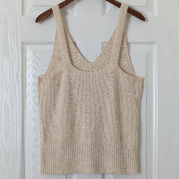 Joie Classic Plush Fuzzy Ribbed Knit Relaxed Fit V-neck Sweater Tank Top Cream L - Picture 8 of 9